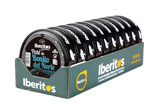 Iberitos - Paté de Bonito del Norte con Pimientos del Piquillo - Ideal para Untar Tostadas, Pan o Cocinar - Ingredientes Selectos - Sin Gluten - Producto Fabricado en España - 10 Latas de 140 Gramos
