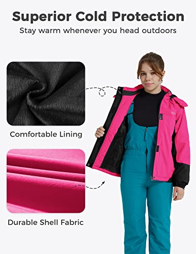 Wantdo Giacca da Sci Montagna Invernale Parka da Neve Caldo con Cappuccio Cappotto da Snowboard Giubbotto Impermeabile Bambina