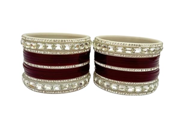BB punjabi chura MAROON colour with stones kada/traditional wedding bangle set/short AD choora maroon colour (2.6) (B0D5R21XX6) Amazon Price History, Amazon Price Tracker