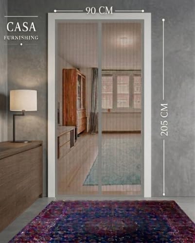 Image of Magnetic Mesh Door Curtain | Automatic Self-Closing Screen for Mosquito, Fly & Insect Protection | Grey Color | 90 x 205 cm