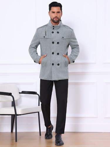 Image of Lars Amadeus Men's Winter Coat Classic Double Breasted Stand Collar | Classic double breasted pea coat with button closure and pockets, True to size fit Business ready