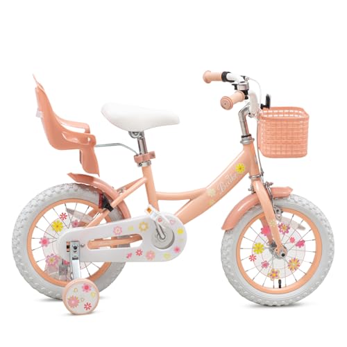 Image of Girls Bike with Basket for Toddlers and Kids Aged 3-14 Years Old, 12 14 16 18 Inch with Training Wheels & Doll Seat, 20 Inch with Kickstand & Rear Rack, Princess Style Bicycle for Gift.