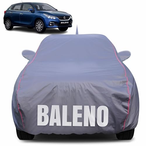 Image of 100% Waterproof Car Body Cover for Maruti Suzuki Baleno (2015-2021) Mirror Pocket (Heat & UV Resistant, Triple Stitched, Soft Lining, Bottom Elastic & Piping) Grey