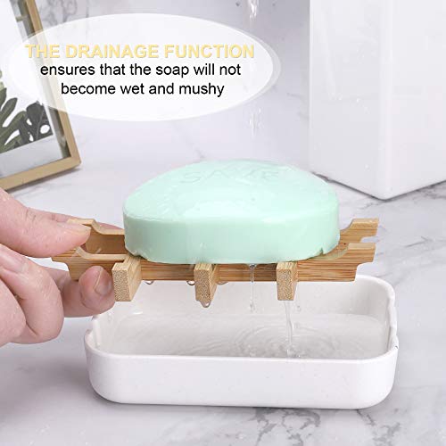 Image of Twin Soap Dish Wall Mounted, Double Layer Soap Holder for Bathroom, Self Adhesive Soap Stand with Drain Tray, Plastic Soap Case for Kitchen & Wash Basin Organizer