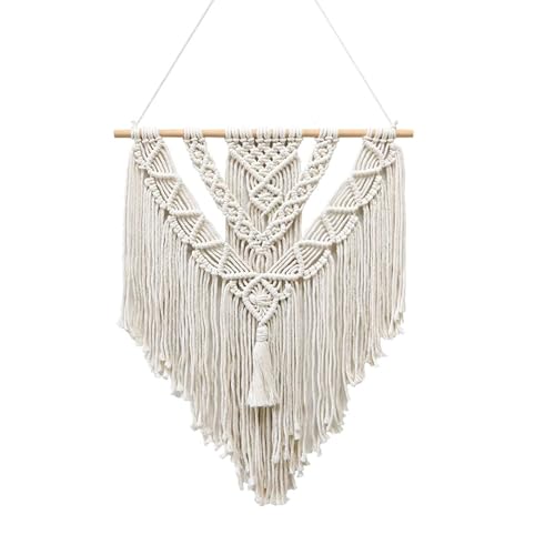 Tapisserie macramé KnSam beige 55x70cm en V scandinave pour déco murale