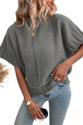 Versatile Short Sleeve Knit Sweater: Modern Style in Medium Grey