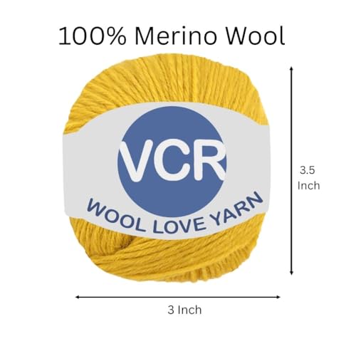 Image of VCR Golden Yellow Yarn, 25 Grams Hank, 85 Meters Length, 100% Merino Wool, Pack of 1, Shrink-Resistant Soft, Warm and Premium Wool Yarn for Knitting, Crochet and Craft Projects