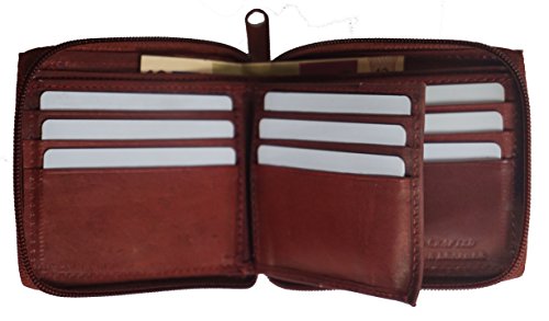 Genuine Cowhide Leather Wallets For Mens Zipper Zip-Around Bifold ZW5101
