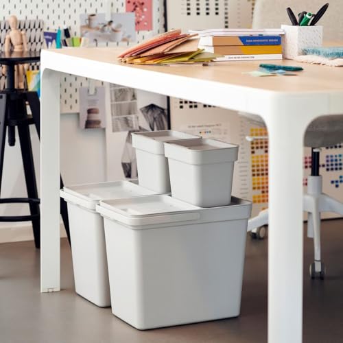 Image of Ikea HALLBAR Bin with Lid, Light Grey color, 22 litters