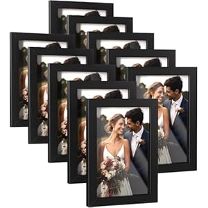 HappyHapi 4×6 Picture Frames Set of 10, Tabletop or Wall Display Pictures 3.5×5 with Mat or 4×6 Without, Multi Photo Frames Collage (Black)