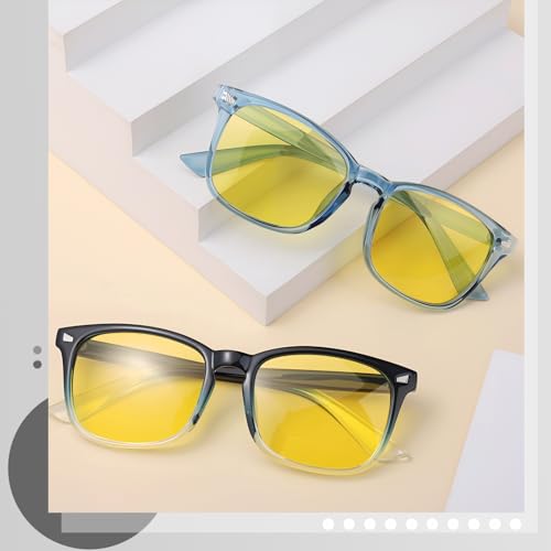 Image of Polarized Sunglasses for Women Men Night Vision Glasses Anti Glare | Yellow Anti Glare UV400 Lens, Lightweight Square Frame, for Day Night Use, Driving, Fishing, Cycling, Traveling