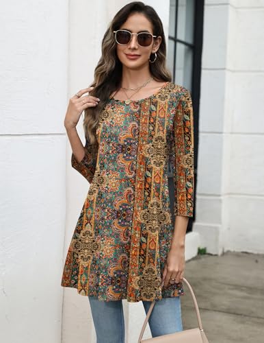 Zeagoo Women Tops 3/4 Sleeve Dressy Casual Plus Size Tunics to Wear with Leggings Swing Flare T-Shirt Loose Blouses S-3XL2