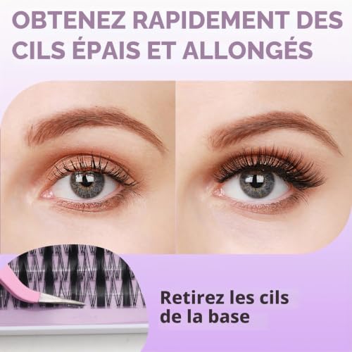 VEGCOO Faux Cils Individuels Noirs 8-16mm C Curl, Extension Cils Kit Style Manga Volume, Cluster Lashes Bande Transparente Invisible avec Outils – vue 4