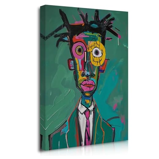 Basquiat Wall Art Large Framed Abstract Canvas Wall Art for Living Room Street Graffiti Painting Prints Contemporary Gallery Artwork Eclectic Wall Decor for Men Bedroom Bathroom 16x12 Inch