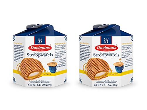 DAELMANS Stroopwafels, Dutch Waffles Soft Toasted, Honey, Office Snack, Kosher Dairy, Authentic Made In Holland, 8 Stroopwafels Per Box, 1 Box, 8.11oz (Pack of 2)