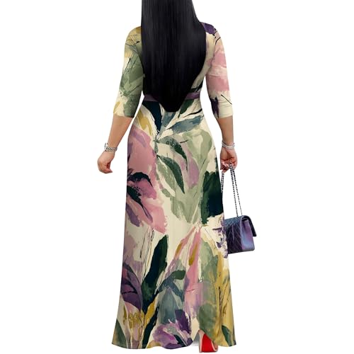 Image of PinkPatty Plus Size Maxi Dresses for Women Casual Flowy Long Dress 3 /4 Sleeve V Neck Wrap Dress with Belt