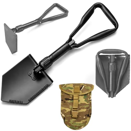 USGI Industries Schaufel im Militär-Stil, dreifach gefaltet, mit Wellenschliff, leicht, faltbar, kompakt, vielseitig einsetzbar, perfekt für Camping, Survival, Graben (OCP Abdeckung)