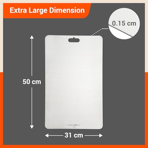 Bathla Chopping Board - Stainless Steel Cutting Board for Kitchen | Kneading, Vegetable and Fruit Cutter | 31cm x 50cm Extra Large - 1.5mm Thick | Reversible & Heavy Duty | Rectangle
