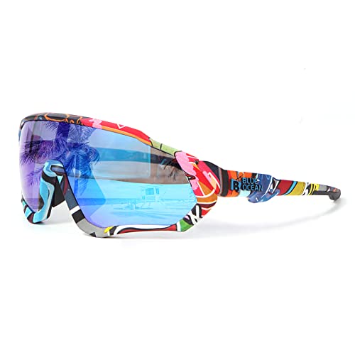 B BLUE OCEAN Gafas de Ciclismo(Camuflaje 03), con 5 Lentes Intercambiables. UV400 Polarizadas para Hombres y Mujeres. Gafas de Sol Deportivas, Apto para Ciclismo,Escalada,Running,Senderismo