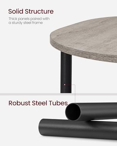 Image of VASAGLE Side Table, Small End Table, Tall Nightstand for Living Room, Bedroom, Office, Bathroom, Steel Frame, Industrial Style, Oval, Heather Greige and Ink Black ULET288L101