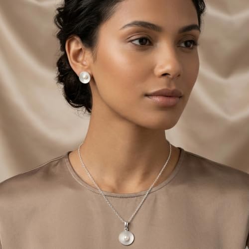 Image of Sri Jagdmaba Pearls 925 Sterling Silver Spiral Disc Pearl Centre Jewellery Set Gift for Women & Girls