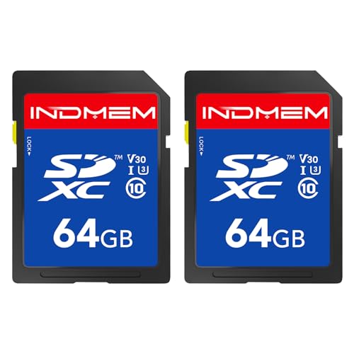 INDMEM 64GB SD�J�[�h 2�p�b�N C10 U3 V30 ���� �ő�90M/S SDXC UHS-I �������[�J�[�h �t��HD & 4K�r�f�I Canon Nikon Sony Pentax Kodak Olympus Panasonic �f�W�^