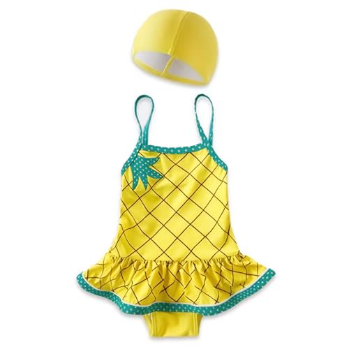Baby Girls One Piece Swimsuit Yellow Swimwear Fruit Pineapple Bathing Suit Summer Beach Wear with Ruffle Butt