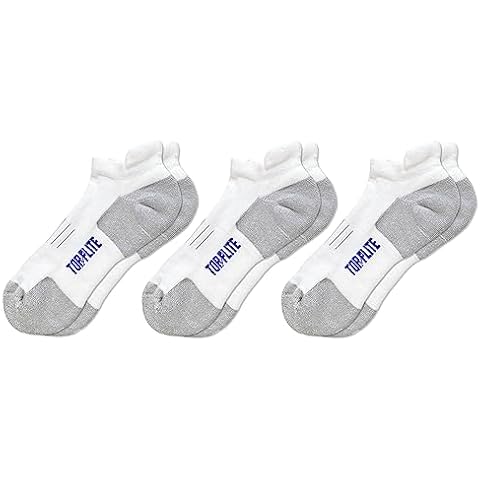 Top Flite Men's Coolmax Seamless Sport Comfort Tab Low Cut Socks 3 Pair Pack, White/Grey, Large Cover