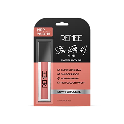 Image of RENEE Stay With Me Mini Matte Lipstick - Envy For Coral l Transfer Proof & Smudge-Proof | Long Lasting l Highly Pigmented l Velvety, Matte Finish l Travel Friendly l Enriched with Vitamin E l 2 ml