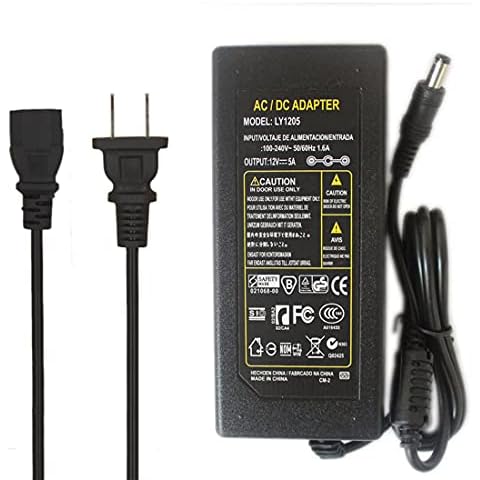 JOYLIT 12V 5A Power Supply Adapter 60W, AC 100-240V Convert to DC 12 Volt 5 Amp 60 Watt Transformer 2.1mm X 5.5mm DC Plug LED Driver for 12V LED Strip Lights, CCTV, Router Cover