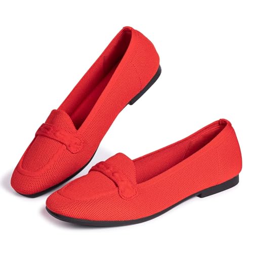 Image of Frank Mully Women's Loafer Flats Square Toe Comfortable Office Work Shoes, Cute Penny Loafer Slip On Walking Driving Shoes