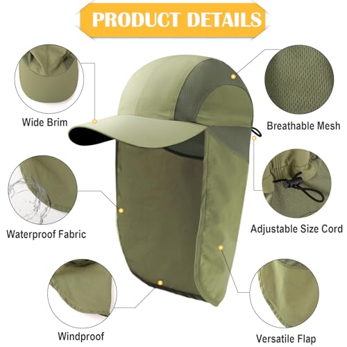 Image of Mens Sun Hat with Breathable Mesh Sun Hats for Men Sun Protection Fishing Hat with Neck Flap for Hiking Cycling