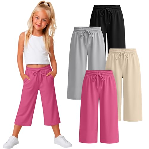 Oakgarden 4 Pack Girls' Capri Pants, Multi-Color Set, Size 7-8 Years