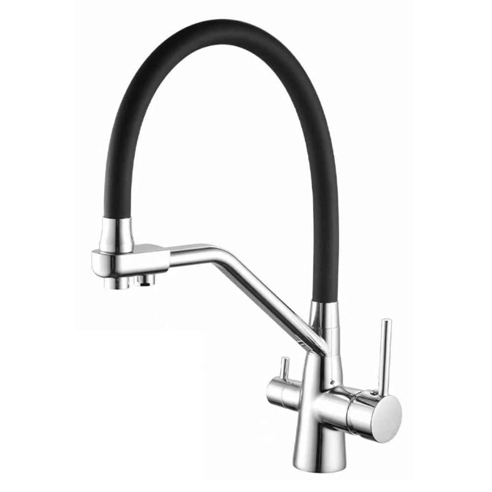 Robinet de cuisine 3 voies en laiton chromé pour filtration d'eau avec douchette