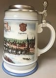  Unbekannt Zimmermann Bierseidel Bier-Krug mit Zinndeckel Regensburg Brücke 0,5l Porzellan