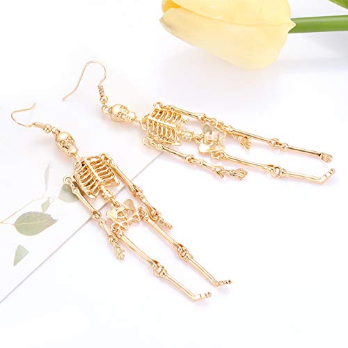 NVENF 3Pairs Halloween Skeleton Earrings for Women Gothic Skull Skeleton Drop Earrings Dress Up Costume Earring for Women3