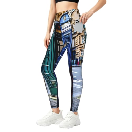 Pantalones de yoga para mujer elásticos no transparentan mallas deportivas estampadas con bolsillos