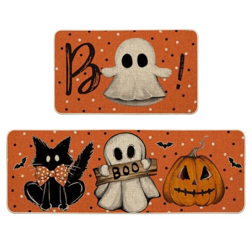 Artoid Mode Ghost Pumpkin Cat Boo Orange Halloween Kitchen Mats