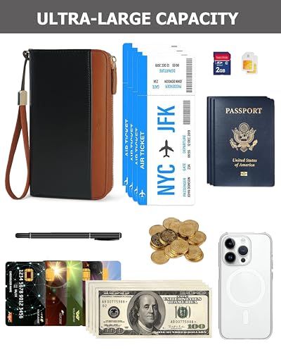 Image of Large Wallet for Women, Clutch Wallet with Passport Holder | RFID Wallet for Women, Zipper Clutch Purse, Passport Holder for Travel, Multiple Card Slots, Phone Pocket, Wristlet Strap