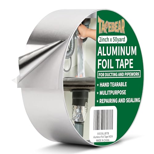 TAPEBEAR Cinta Adhesiva De Aluminio 50mm x 46m-Sella, repara y aisla-Resistente al agua y altas temperaturas, Cinta de Aluminio para Sellar Sistemas, conductos y Aire Acondicionado