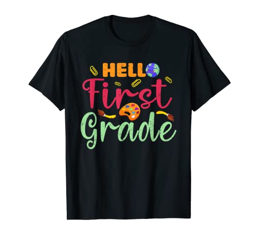 Hola Primer Grado Lindo Regreso a la Escuela Arte Ciencia Diseño Camiseta