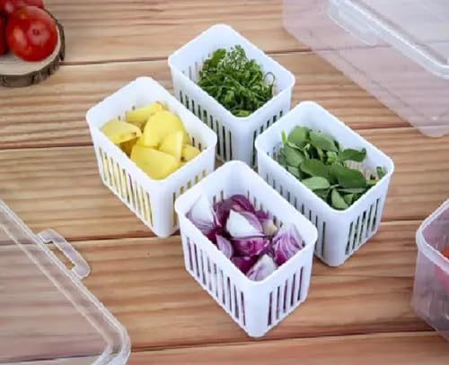 Image of PAXCOO Food Serving Tray with Lids Stackable Fruit&Veggie Container with 4 Small Dividers Plastic Storage Bins for Fridge Pantry Freezer Clear Snack Box for Candy Nuts 4-compartment (1 pack)