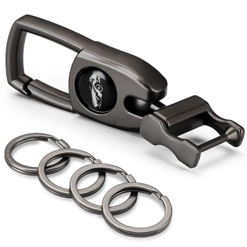 Keychain Carabiner for Keys, Heavy Duty Car Key Chain with 4 Key Rings Quick Release -Keychains Organizer for Men and Women - Dark Grey
