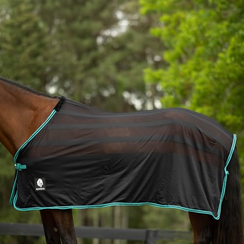 Image of Equinavia Sefyr Breathable Lightweight Cooling Scrim Sheet - Black /Turquoise - S