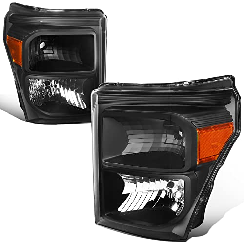 [Halogen Model] Factory Style Headlights Assembly Compatible with Ford F-250 F-350 F-450 F-550 Super Duty 11-16, Black Housing Amber Corner