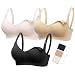 HOFISH Women's Wireless Breastfeeding Nursing Bras, 3pcs/Pack (Push Up:Pink-Black-Beige), Medium