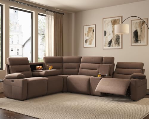 AMERLIFE L-Shaped Power Reclining Sectional Sofa with Dual Consoles, Brown
