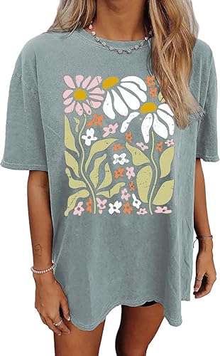 Womens Oversized Tshirt Flower Graphic Tees Nashville Music Short Sleeve Shirts Summer Casual Loose Beach Tops