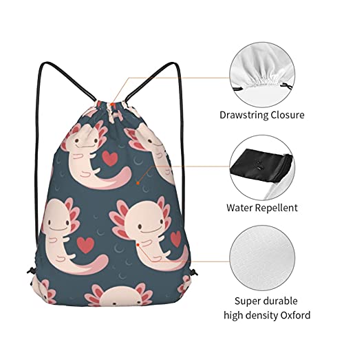 TumzfhQ Drawstring Backpack with Axolotls, Hearts and Bubbles - Adorable and Practical - Suitable for Women and Teenager Girls4
