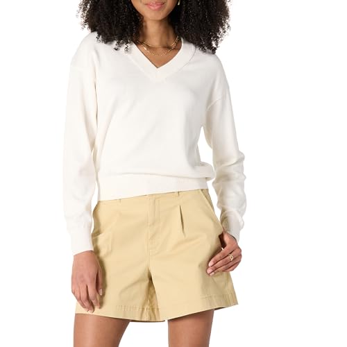 Amazon Essentials Women's Relaxed-Fit Lightweight V-Neck Cropped Sweater